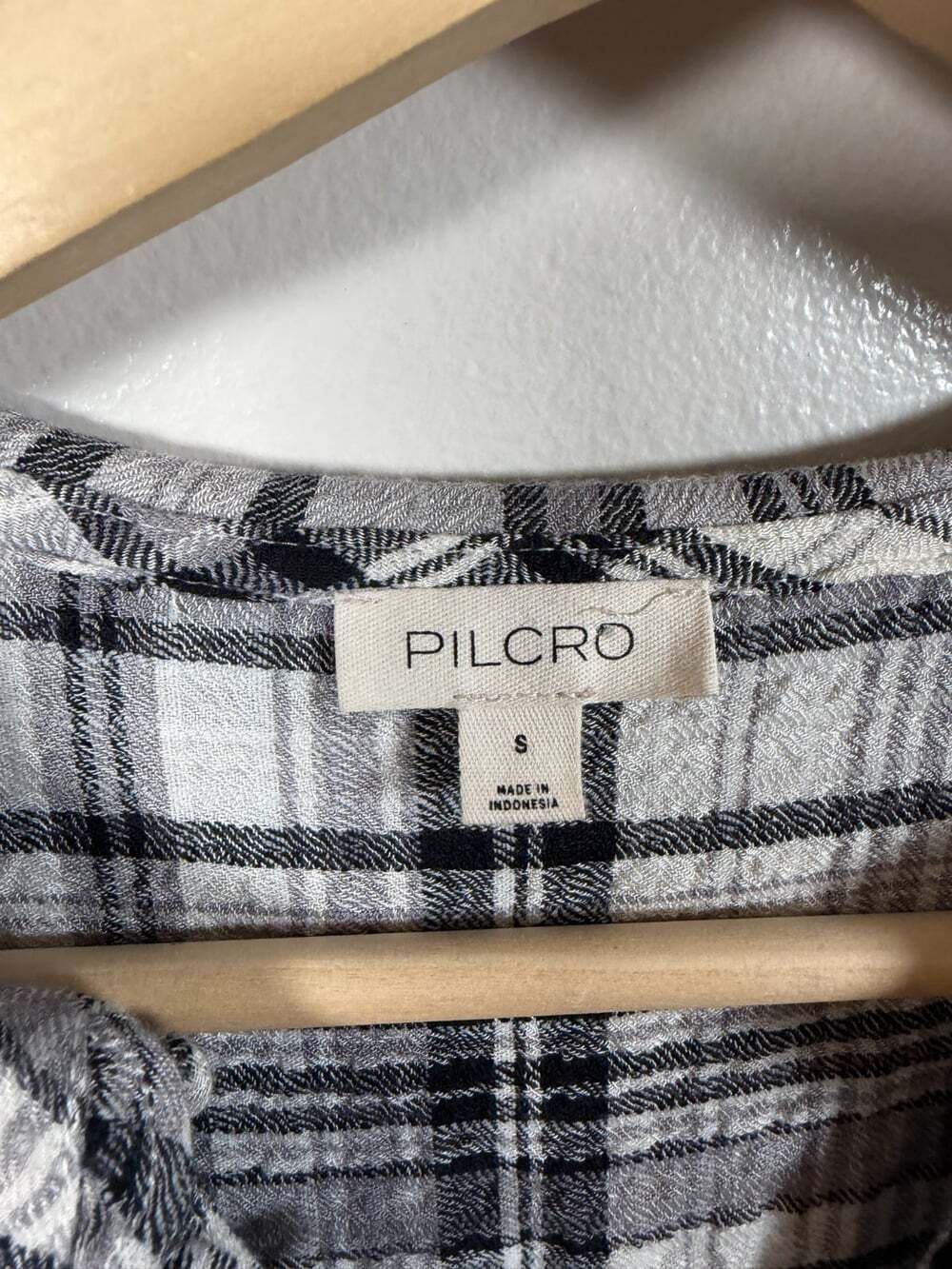 Pilcro Anthropologie Keira Top Size Small Black Ivory Plaid Peter Pan Collar - Picture 4 of 12